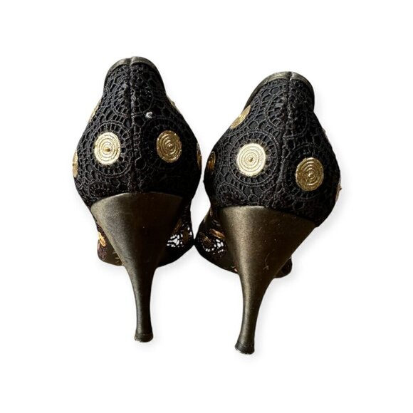 Rare Vintage David Evins Black Lace Heels – Hand-Painted Soles, Size 6B - Picture 8 of 13